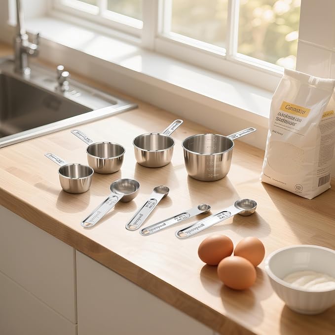 Measuring Cups and Spoons Set, Stainless Steel Measuring,4 Spoons, 4 Cups - Image 7