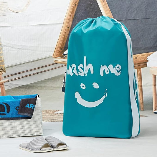 HOMEST 2 Pack XL Wash Me Travel Laundry Bag, Machine Washable Dirty Clothes Organizer, Large Enough to Hold 4 Loads of Laundry, Easy Fit a Laundry Hamper or Basket