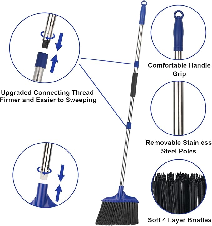 Kefanta 2 Pack Heavy Duty Broom Indoor/Outdoor Commercial Brooms Angle Broom 53 - Image 6