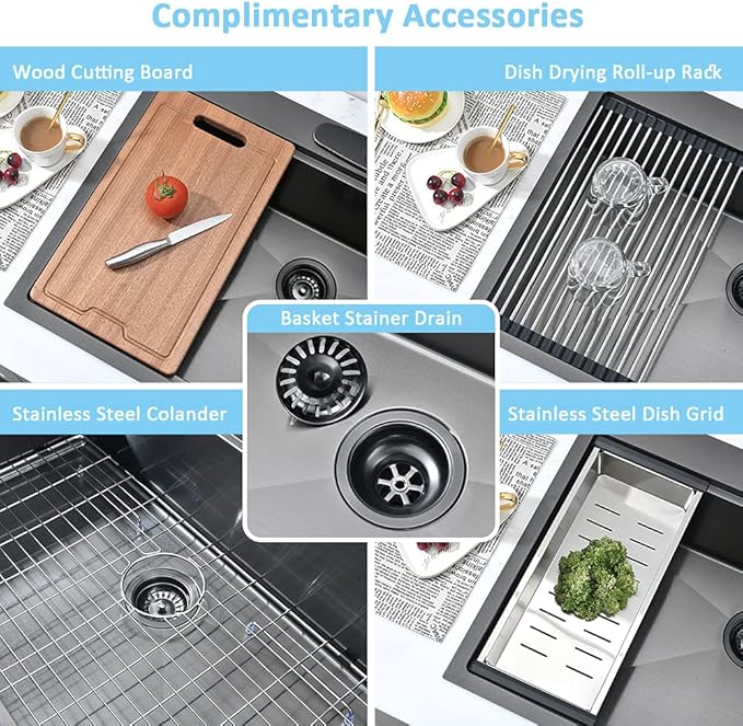 33 Inch Black Drop In Kitchen Sink Workstation-Bokaiya 33x22 Black Stainless Steel Kitchen Sinks Top Mount Ledge Workstation 16 Gauge 10" Deep Single Bowl Kitchen Sink with Cutting Board