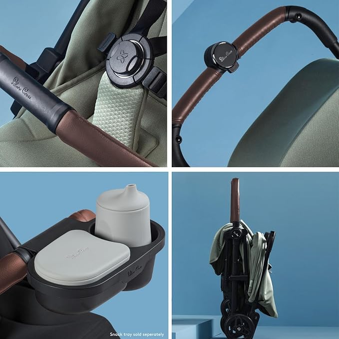 Silver Cross Jet 5 - Full Size TSA Approved Infant & Toddler Travel Stroller - Lightweight, Compact & Easy to Fold, with All-Terrain Wheels and One Hand Full Flat Recline (Sage Green)