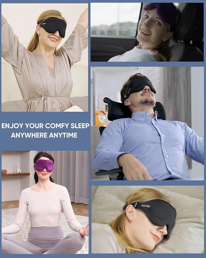 MZOO Sleep Eye Mask for Side Sleeper Men Women, Zero Eye Pressure 3D Sleeping Mask, Light Blocking Patented Design Night Blindfold, Soft Eye Shade Cover for Travel, Grey