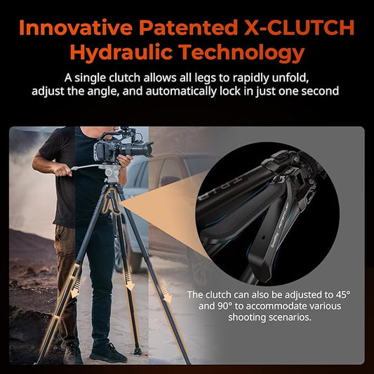 SmallRig x Potato Jet Tribex Hydraulic Carbon Fiber Tripod Fast Extend Camera Travel Tripod, Low Angle Photograph to 5.9in/15cm, Max Height 61in/155cm, Weight 5.7lbs, Load up 55lbs - 4858