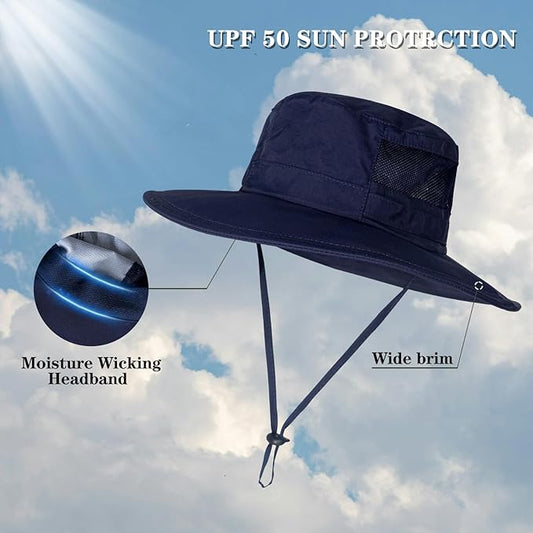 Sun Hat for Men/Women, UPF 50+ Fishing Hat,Waterproof Wide Brim Bucket Hat Foldable Boonie Hat for Hiking Garden Safari Beach