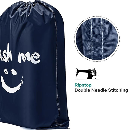 HOMEST 2 Pack XL Wash Me Travel Laundry Bag, Dirty Garments Organizer, Large Enough to Hold 4 Loads of Clothes, Easy Fit a Hamper or Clothing Basket, Azure and Blue