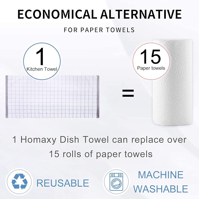 Homaxy 100% Cotton Terry Kitchen Towels, Checkered Designed, Soft and Super - Image 8