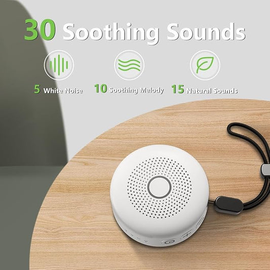 Sleepbox Portable White Noise Machine 30 Soothing Sounds Rechargeable Battery Small for Travel 32 Volume Control Noise Canceling Sleep Machine Sound Therapy for Baby Kids Adults (White)