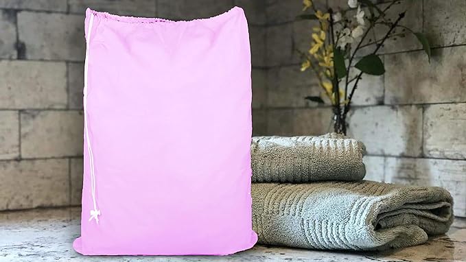 Urban Villa Laundry Bag Canvas|Dirty Clothes Travel Laundry Bag|Machine Washable|Reusable College Hostel Hamper Liner Bag Garments Delicates Drawstring Closure 1 Pack Pink Color|Size 28X36 Inches