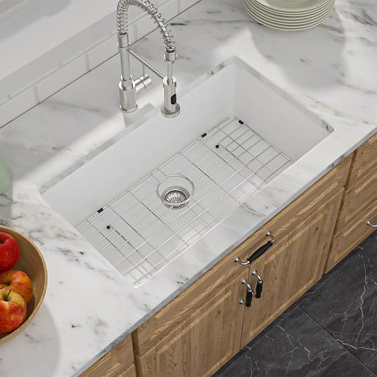 33 Granite Composite Kitchen Sink - Donsdey 33×19 Inch Undermount Kitchen Sink White Granite Quartz Composite Under Counter Single Bowl Sink Basin