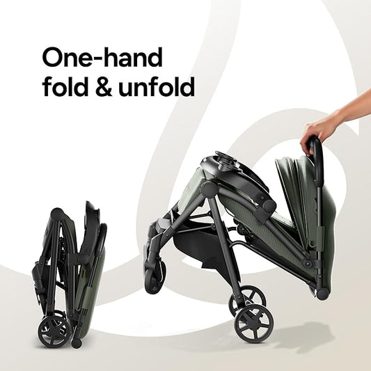 Mompush Lithe V2 Lightweight Travel Stroller, Compact Foldable Baby Stroller with Travel Bag, One-Hand Fold Stroller, Snack Tray, Mechanical Recline Seat, Airplane-Ready, Organizer & Rain Cover