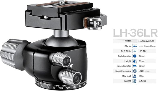 Leofoto Professional Camera Tripod, 50" Compact Carbon Fiber Tripod for DSLR Video Camcorder, 4 Leg Sections, 360° Ball Head, Max Load 8KG/18Lb (LS-254CX+LH-36LR)