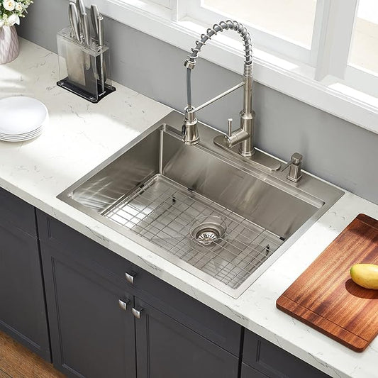 25 x 22 Inch Kitchen Sink, Drop In Stainless Steel Single Bowl Workstation Sink,with Cutting Board,for Kitchen, Laundry, Utility Room