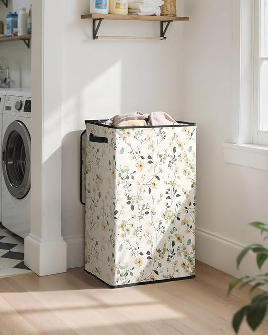 SOLEDI Laundry Hamper with Lid, 90L Tall & Large Floral Laundry Basket, Collapsible Clothes Hamper with Removable Bag, Dirty Hampers for Bedroom, Bathroom, Laundry Room