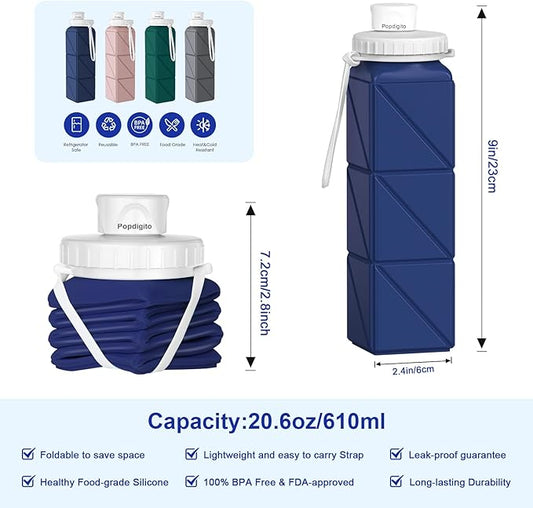 Collapsible Water Bottles 2 Pack Compact Portable,Leakproof,Bpa-Free Silicone Bottles For Travel,Hiking,Camping,Gym,Outdoor Sports.Curable,Lightweight,Reusable For On-The-Go Hydration