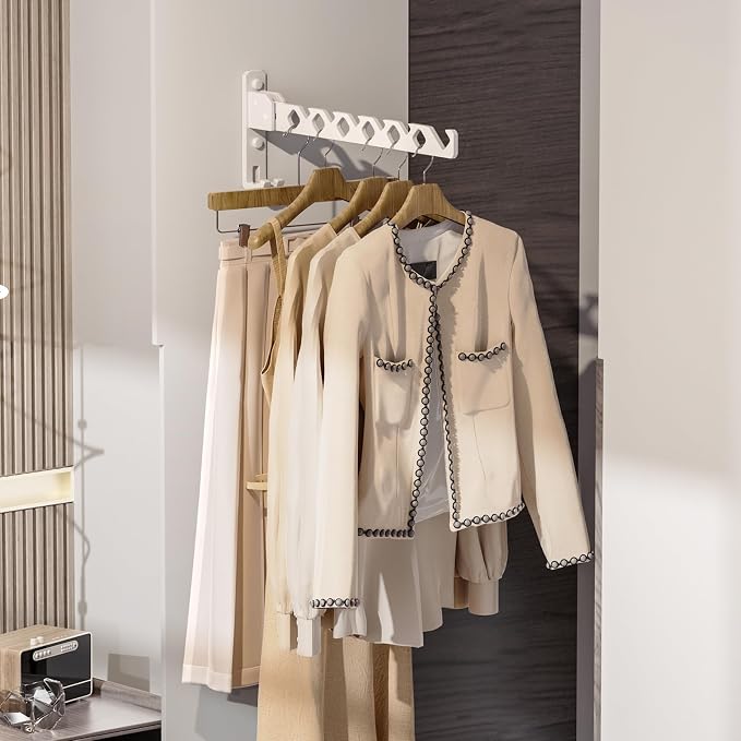 Dr.DJ Wall Mount Coat Hanger Holder White Clothes Drying Organizer Rack Garment - Image 7