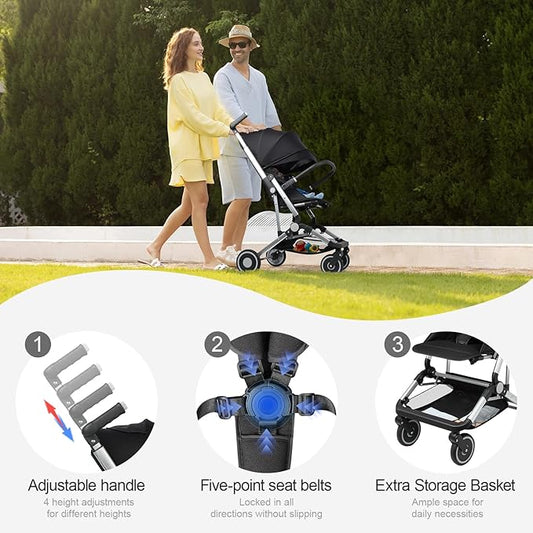 Travel Stroller for Airplane Ultra Compact Umbrella Stroller One-Handed Folding Design Overhead Friendly Lightweight Aluminum Alloy Frame