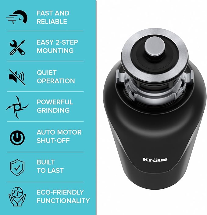 KRAUS Kore Workstation 27-inch Undermount 16 Gauge Stainless Kitchen Sink, Single Bowl Kitchen Sink with 3/4 HP Garbage Disposal, KWU110-27-100-75MB