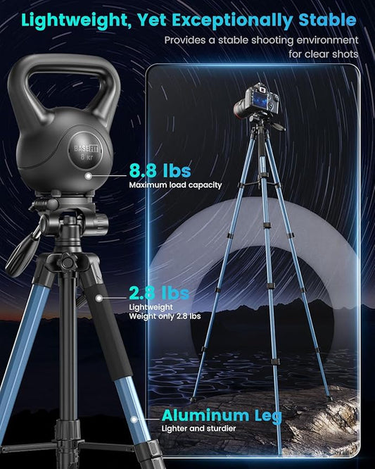74"-Camera-Tripod, Navy Blue Professional Aluminum Heavy Duty Tripod Stand for Mirrorless Camera/DSLR/Cell Phone/Camcorder, with Holder and Travel Bag