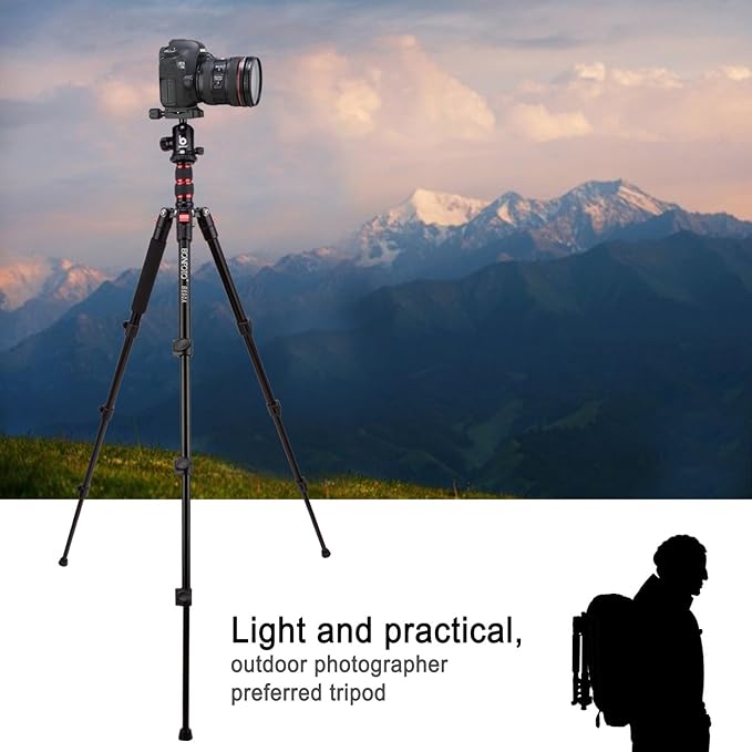 BONFOTO B690A Camera Tripod for Travel,Lightweight Aluminum Portable DSLR Tripod with 360 Degree Ball Head and Carry Bag, Camera Stand for Ring Light & Canon Nikon Sony DSLR