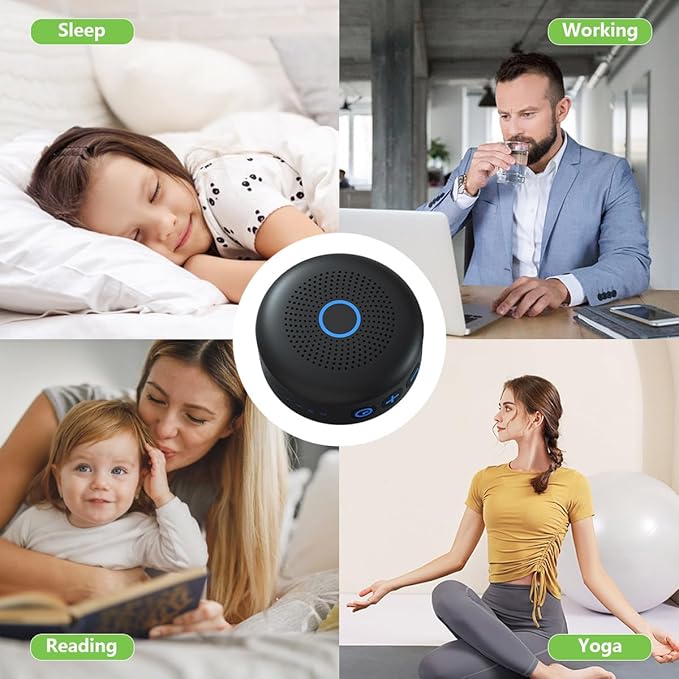 Sleepbox Portable White Noise Sound Machine 30 Soothing Sounds Rechargeable Battery Small for Travel 32 Volume Control Noise Canceling Sleep Machine Sound Therapy for Baby Kids Adults (Black)