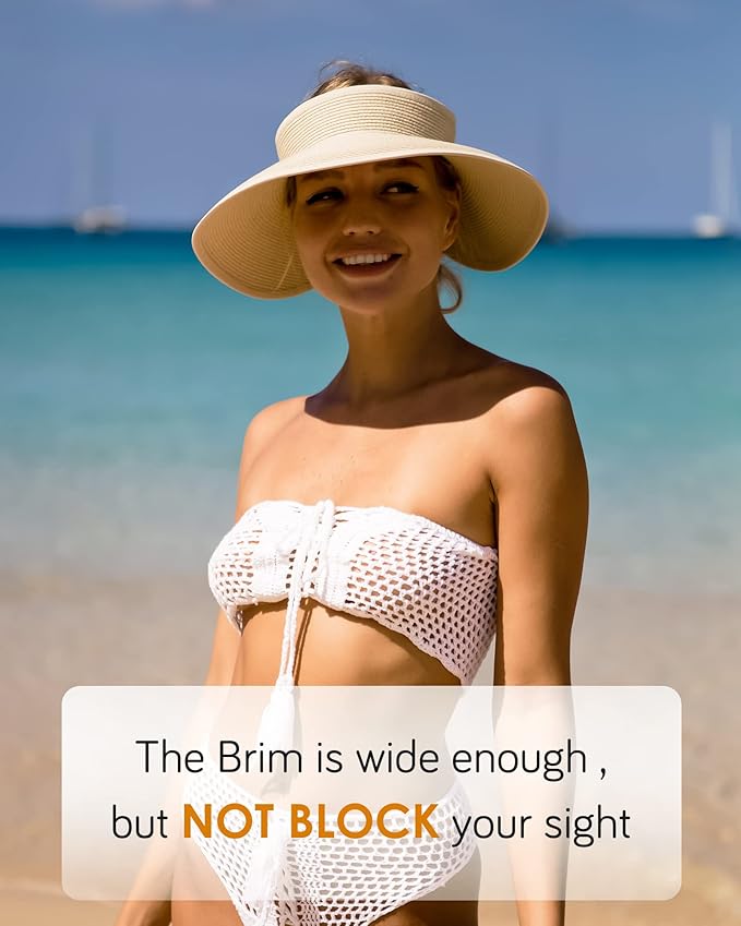 FURTALK Sun Hats for Women Wide Brim Beach Hat Straw Visor Ponytail Summer UV Packable Foldable Beach Vacation Essentials