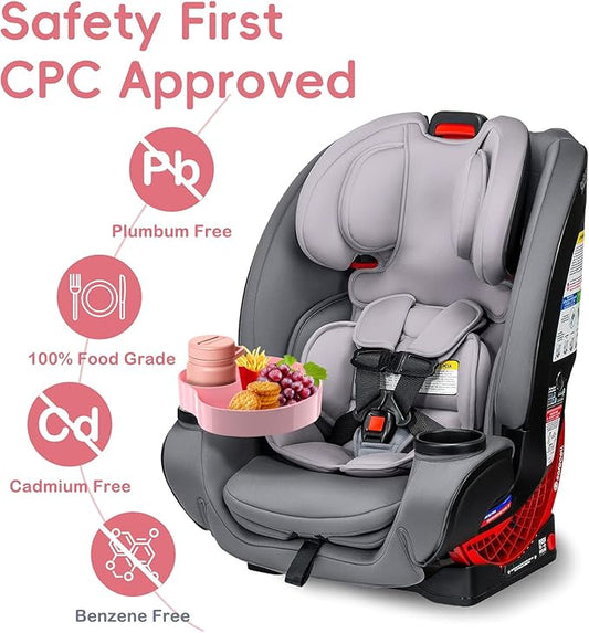 Kids Car Seat Tray, Travel Tray with Cup Holder for Toddler Baby, Kids Car Seat Food Snack Organizer for Road Trip, Stroller Snack Tray Travel Must Haves Toddler Must Haves (Pink)