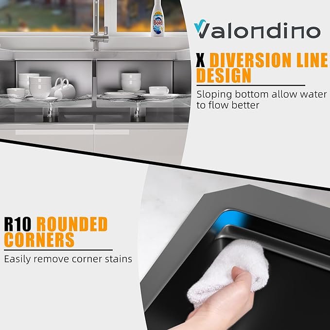 33 Inch Undermount Kitchen Sink Stainless Steel, 33x19 Double Bowl Kitchen Sinks 50/50 Commercial 16 Gauge 304 Stainless Steel Sink,Black