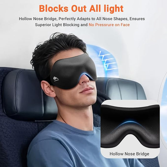 Eye Masks for Sleep Light Blocking: Lightweight 3D Contoured Eye Mask for Lash Extensions - Adjustable Strap Washable Zero Pressure - Perfect for Men Women Airplane Travel Yoga Meditation (Black)