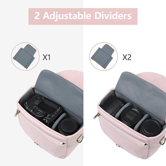 BAGSMART Camera Bag, SLR DSLR Canvas Crossbody Camera Case, Compact Camera Shoulder Bag with Rain Cover for Women and Men, Pink