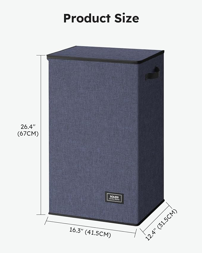 SOLEDI Laundry Hamper with Lid 90L Large & Tall Collapsible Laundry Basket, Clothes Hamper with Bag Removable Easy to Carry, Dirty Hampers for Bedroom, Bathroom, Dorm, College, Navy Blue