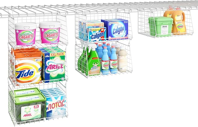 3-Tier Hanging Laundry Basket Organizer:Foldable Wire Shelf Laundry Room - Image 8