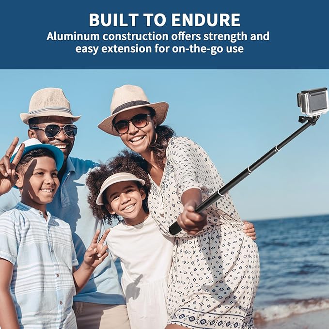 36'' Extension Selfie Stick Extendable Monopod Pole Waterproof Handle Grip Accessories Compatible for GoPro Max Hero 13 12 11 10 9 8 7 6 5 Insta360 AKASO DJI Osmo Action Camera and More