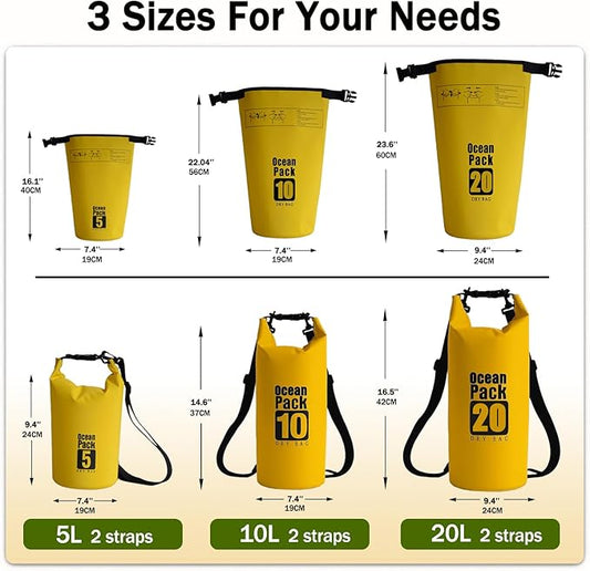 Dry Bag Waterproof Backpack 5L/10L/20L/30L Roll Top Waterproof Bag,Floating Dry bags for Kayaking,Swimming,Boating,Camping,Beach.