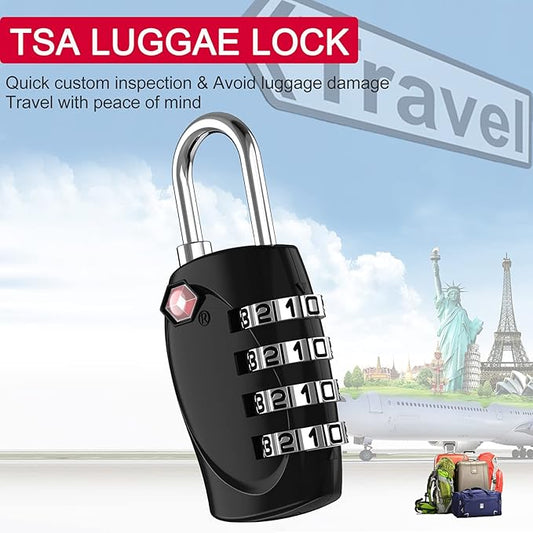 ZHEGE Suitcase Lock TSA Approved, 4 Digit Combination Luggage Lock Resettable for Backpack, Briefcase, Tent, Small Gym Locker Padlock (Black)