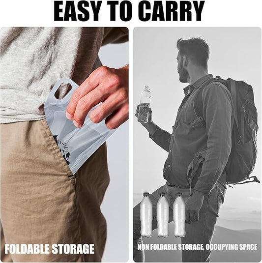 2-Pack 1L Hiking Collapsible Water Bottles with Mountaineering Buckle (Not Suitable for Climbing) BPA-Free Foldable Backpacking Water Bottle for Camping Hiking Running Cycling Mountaineering