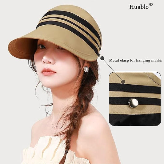 Sun Hats for Womens Wide Brim UV Protection Fishing Hats Packable Reversible Hollow Top Hat with Ponytail Beach Travel Hats