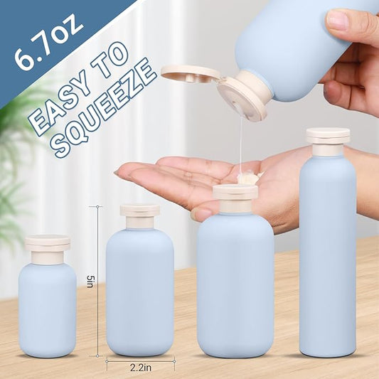 ASEVAT 6.7oz 4pack Refillable Travel Shampoo and Conditioner Bottles, Travel Size containers, Travel Bottle for toiletries, Squeeze Bottles with Flip Cap, Empty Plastic Leak Proof Travel Bottles