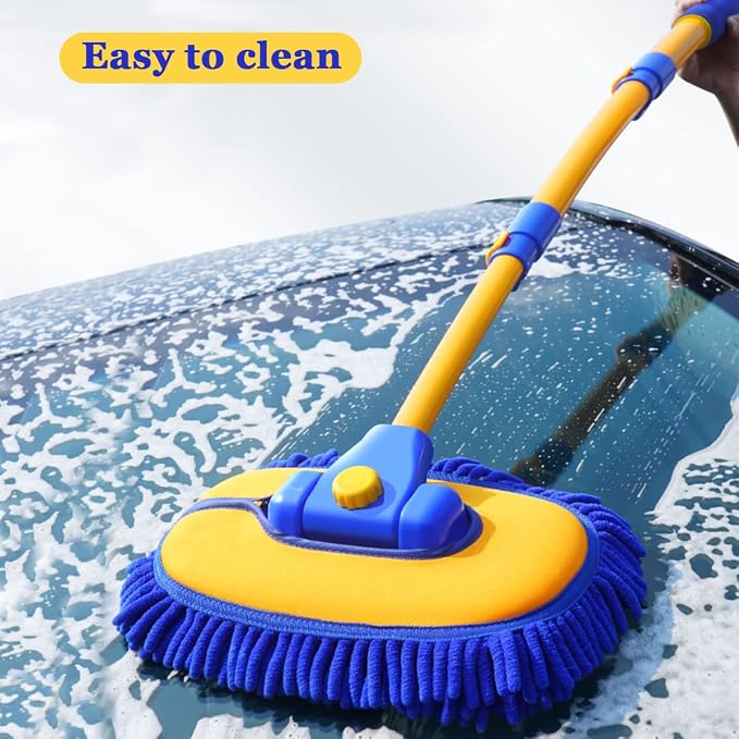 Car Wash Brush With Long Handle, Chenille Microfiber Mop Mitt, 1 Replacement - Image 6