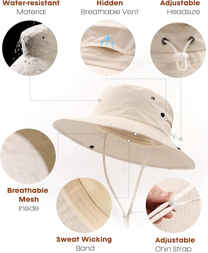 FURTALK Sun Hats for Women with Ponytail Hole Wide Brim Beach Bucket Hat UPF 50+ Fishing Hiking Outdoor Hats