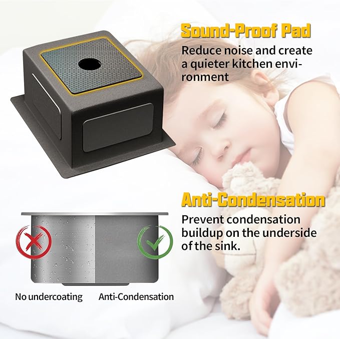 Small Black Kitchen Sink,15x15 Inch Stainless Steel Drop In Topmount Kitchen And Bar Sink Ideal Choice For For Small Space, Prep Area, RV With Bottom Grid,Soap Mat And Drain Assembly