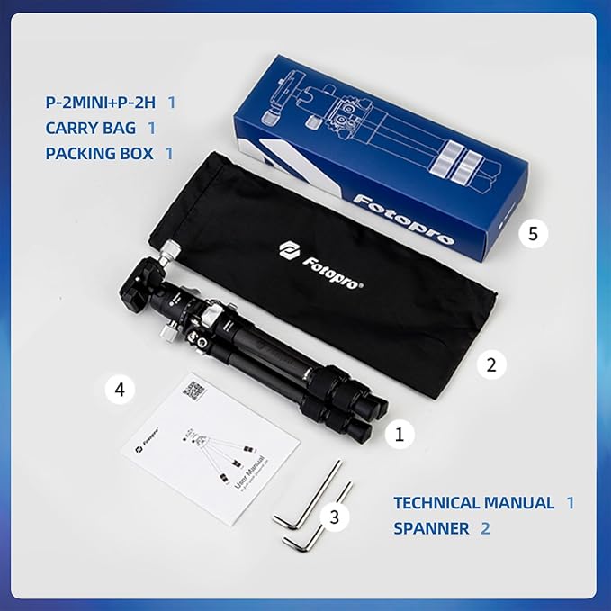 Fotopro Carbon Fiber Mini Tripod Lightweight Compact Travel Tripod with 360 Degree Ball Head, QR Plate for Camera Camcorder Mini Tripods Max Load 11lbs P-2mini Black