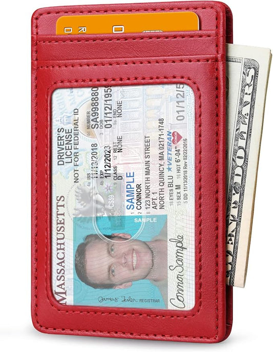 Buffway Mens Slim Wallet, Minimalist Thin Front Pocket Leather Credit Card Holder with RFID Blocking for Work Travel