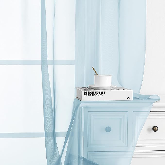 Chyhomenyc Sky Blue Sheer Curtains 96 inches Long 2 Panels, Light Filtering - Image 9