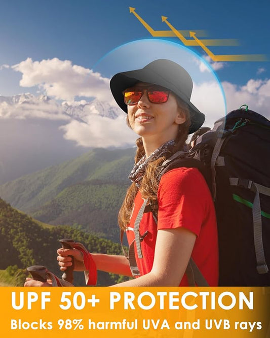 BROTOU Foldable Bucket Hats for Women/Men, UPF 50+ Wide Brim Sun Hat, Waterproof Fishing Cap with UV Protection