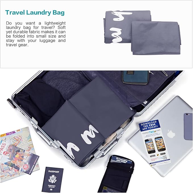 HOMEST XL Wash Me Travel Laundry Bag, Dirty Clothes Organizer, Large Enough to Hold 4 Loads of Garments, Easy Fit a Hamper or Clothing Basket, Grey