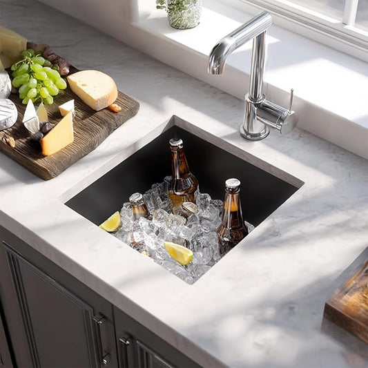 TORVA 14 x 14 Inch Gloss Black Undermount Kitchen Sink, PVD Coated Gunmetal Sink,16 Gauge T-304 Stainless Steel Single Bowl Wet Bar or Prep Sink with Zero-Radius Corners, Dark Grey