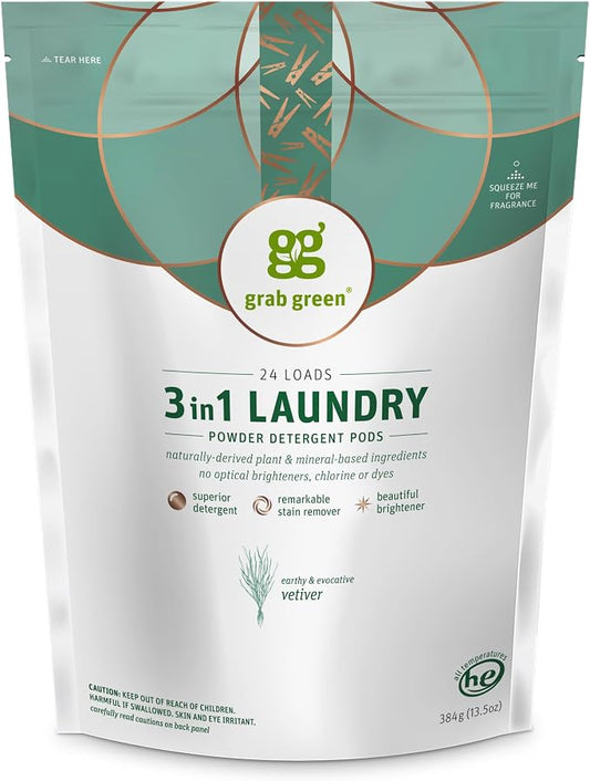 Grab Green 3-in-1 Laundry Detergent Pods, Vetiver Scent, Plant and Mineral Based - Image 2