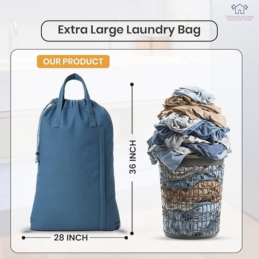 LFH Home Cotton Canvas Large Laundry Bag with Handle, Heavy Duty Drawstring Closure Washable Laundry Bags, School Travel, Home, Hotel, College Dorm, Organizer Sack, Toys Clothes 28x36-Sky Blue