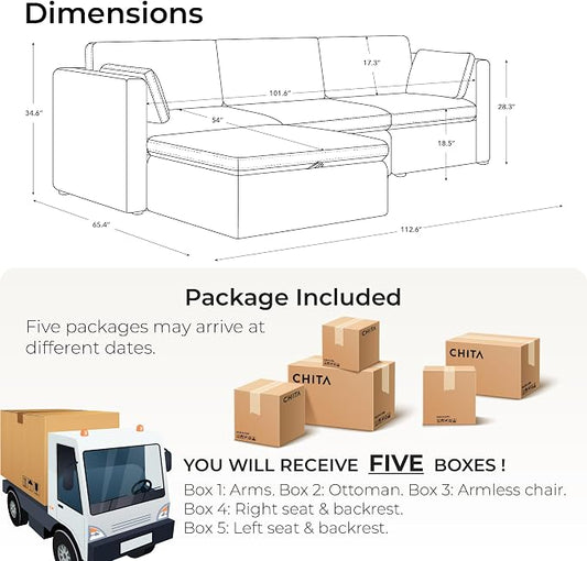 CHITA Modular Sectional Sofa, FSC Certified L Shaped Cloud Couch, Modular - Image 2