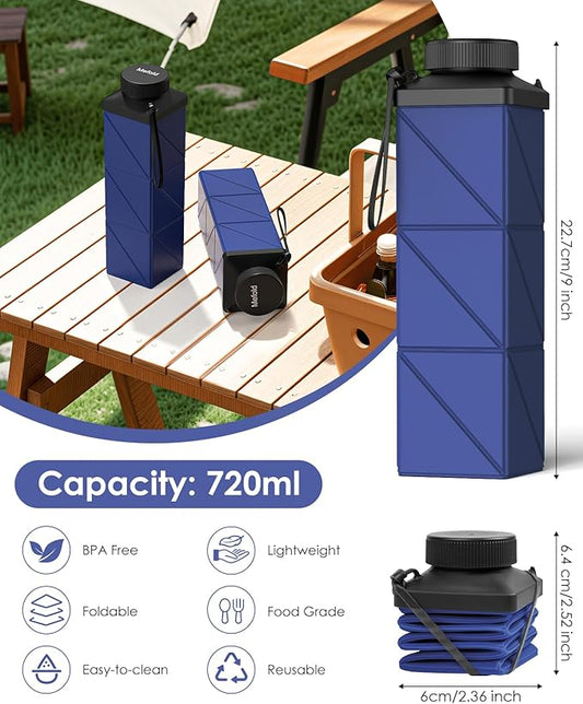 Collapsible Water Bottles, 2nd Generation Leakproof BPA-Free Travel Water Bottle 24.3oz(720ml),Lightweight Reusable Water bottle, Portable for Travel Cycling Gym Camping Sports,DarkBlue